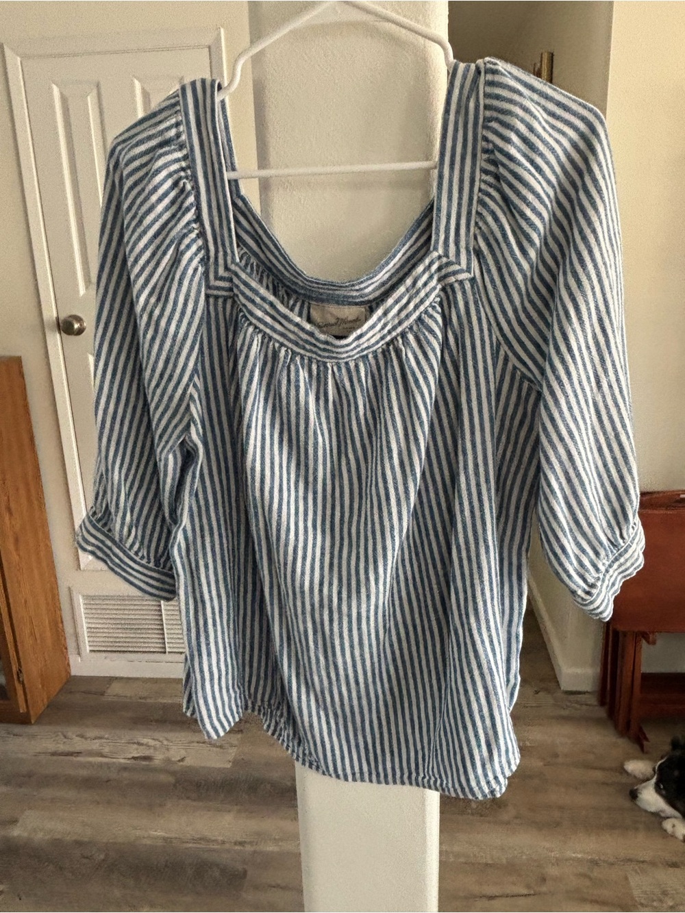 Universal Thread Blue and White Striped Peasant Top